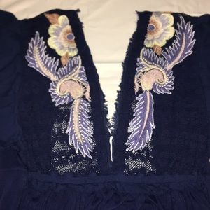 SOLD - Free People blouse, Navy w/ embroidery, XS